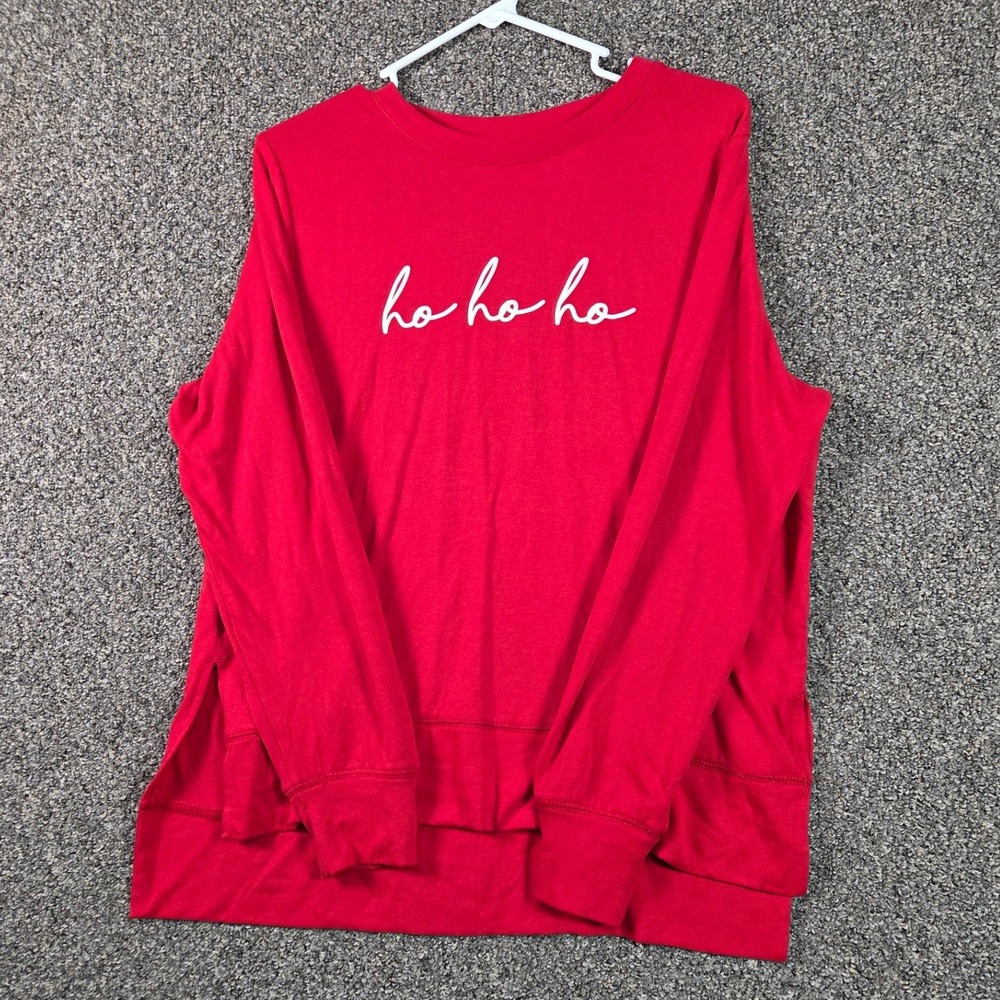 Holiday Time Sweatshirt Women Medium Red Ho Ho Ho Christmas Graphic Pullover